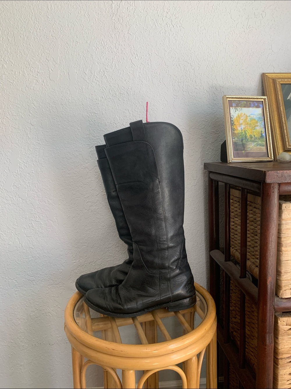 Frye Black Leather Tall Combat Boots